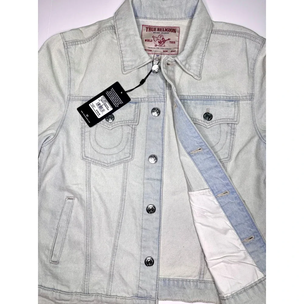 True Religion Jesse SN Trucker Jacket Light Blossom Wash Denim‎ Mens Small